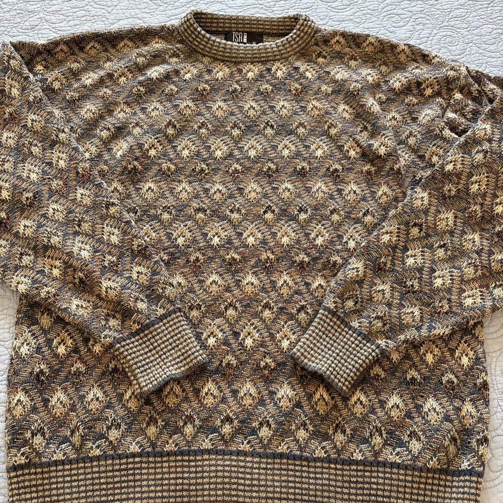 Vintage TSR Sweater Mens XL Geometric Abstract Grandpa Made In USA